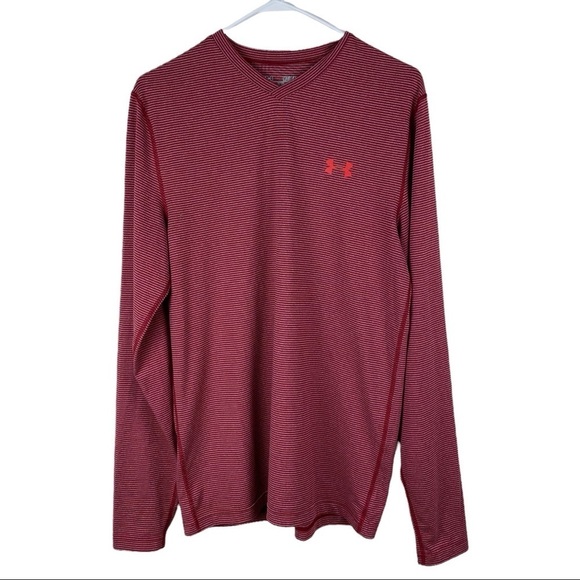 Men’s Under Armour Pullover Cold Gear Fitted Shirt Red Striped Sz M Long Sleeves - Picture 1 of 7
